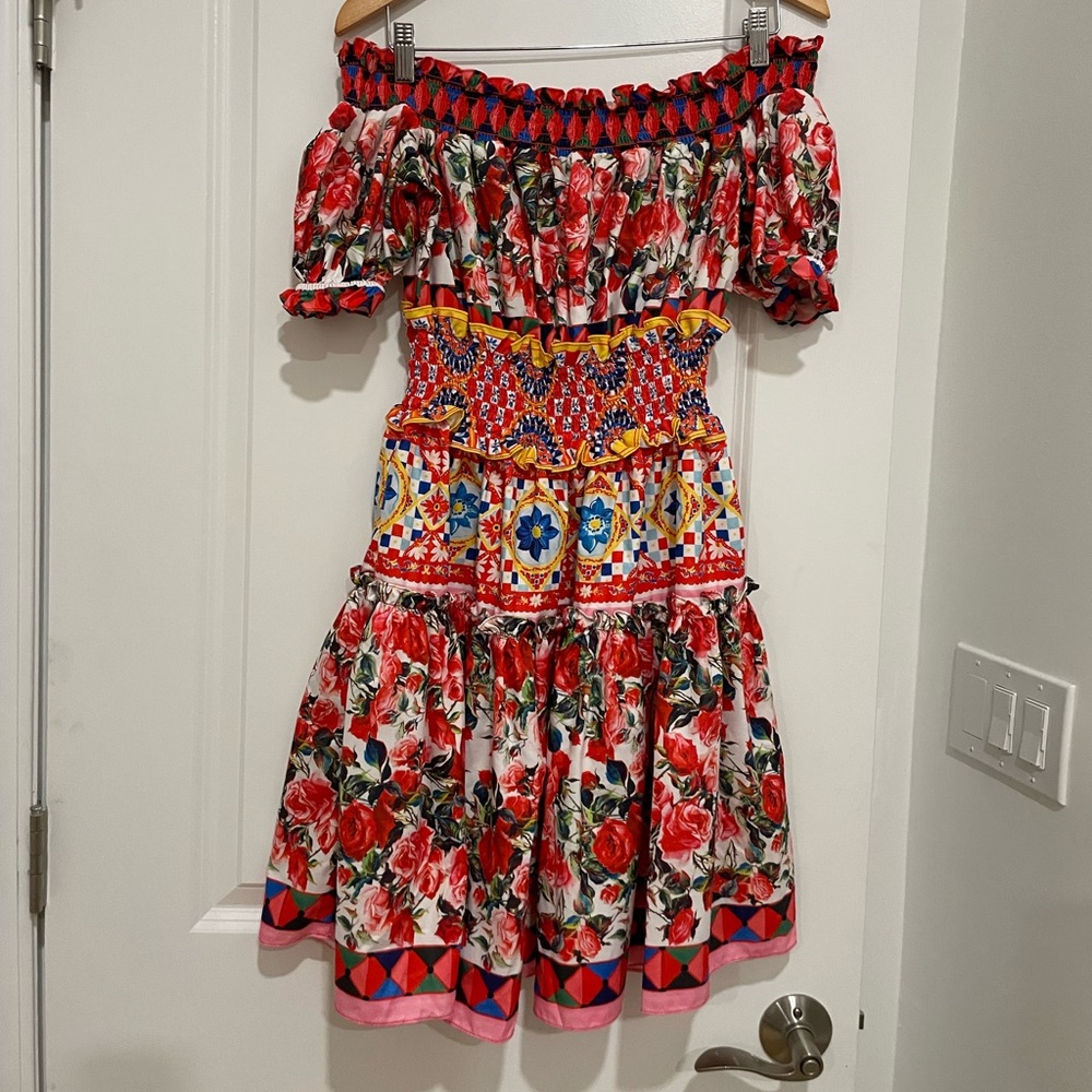 Italian summer Positano off shoulder mini dress